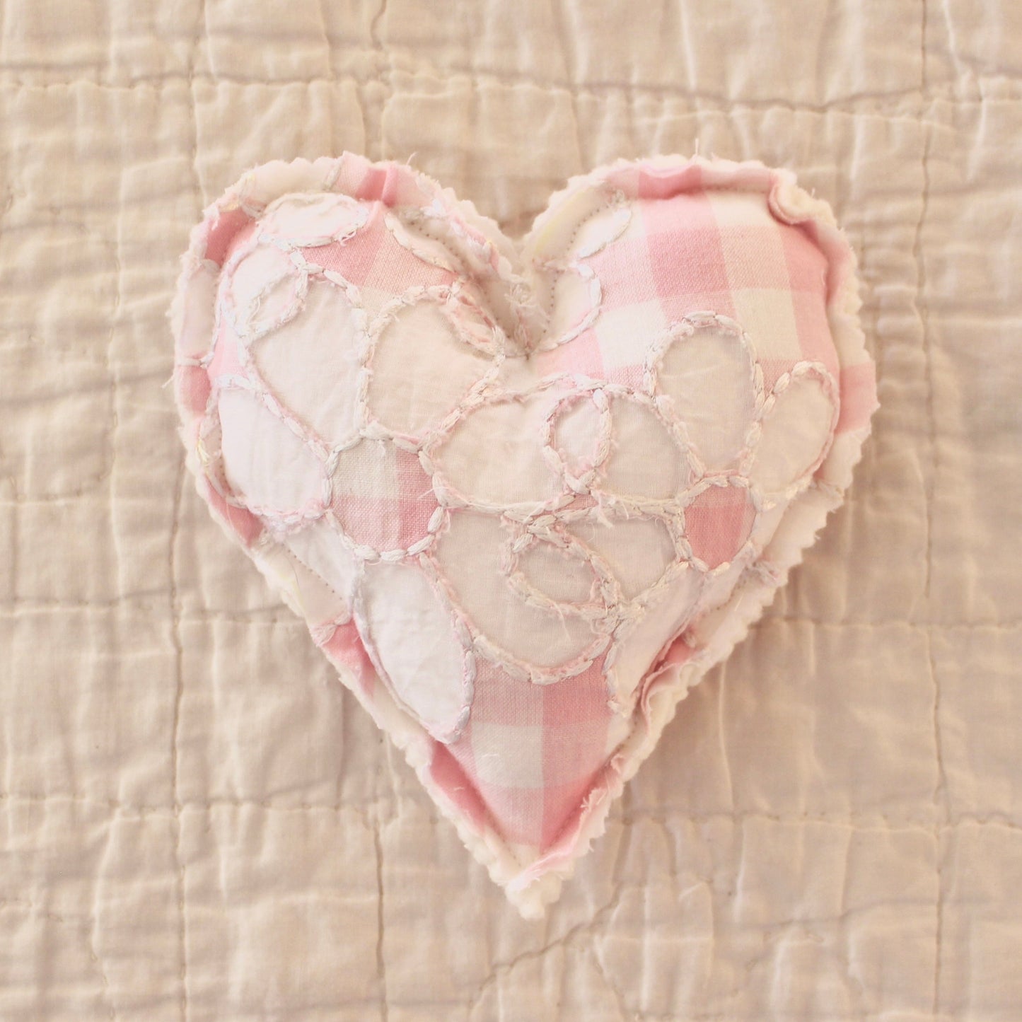 Pink Embroidered Check Hearts Trio