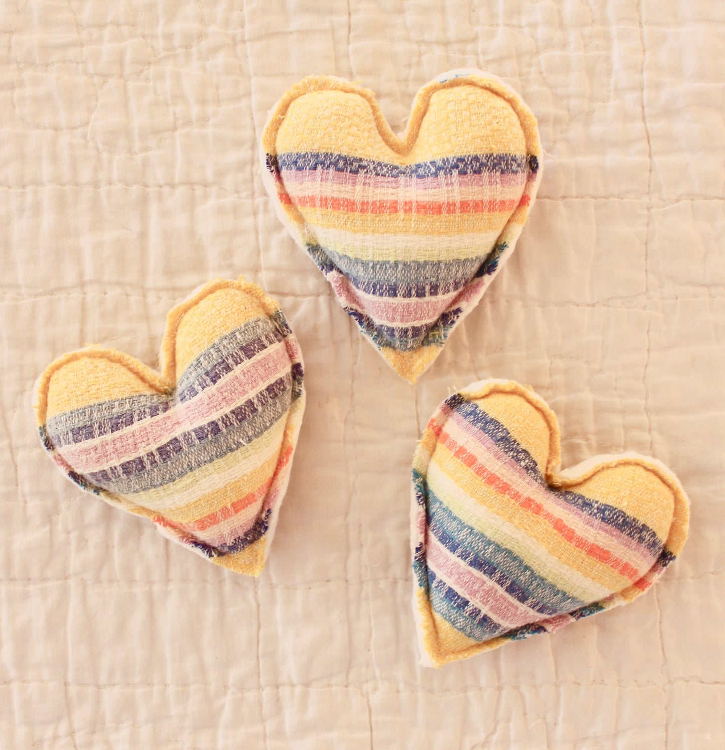 VINTAGE STRIPED CHEESECLOTH HEART TRIO