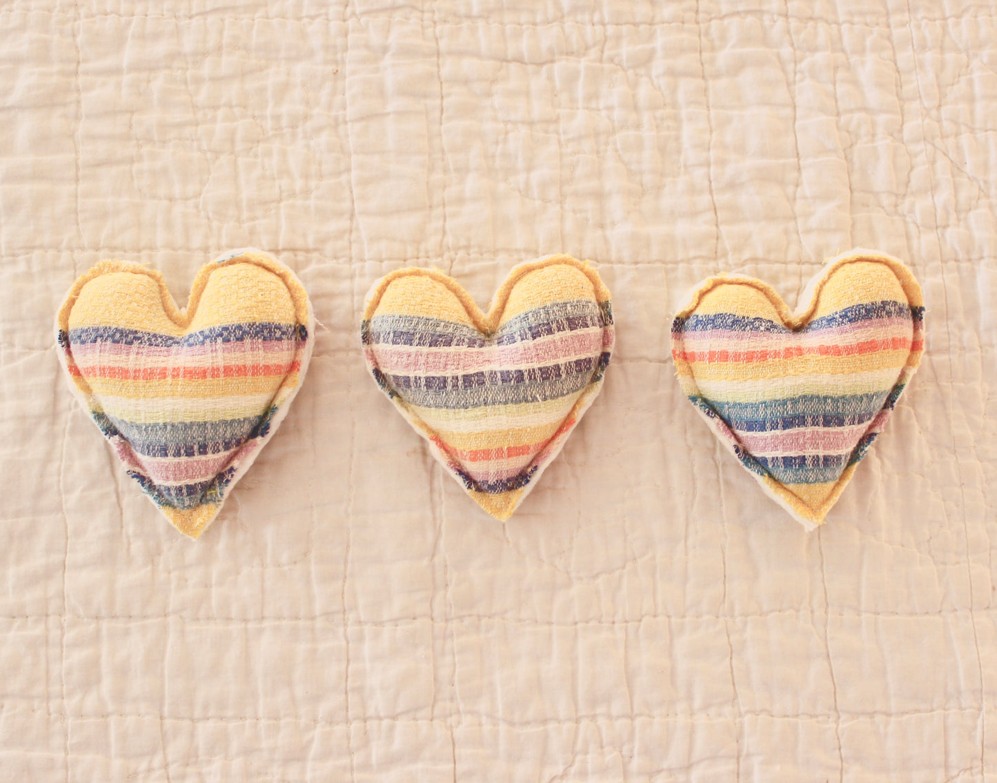 VINTAGE STRIPED CHEESECLOTH HEART TRIO