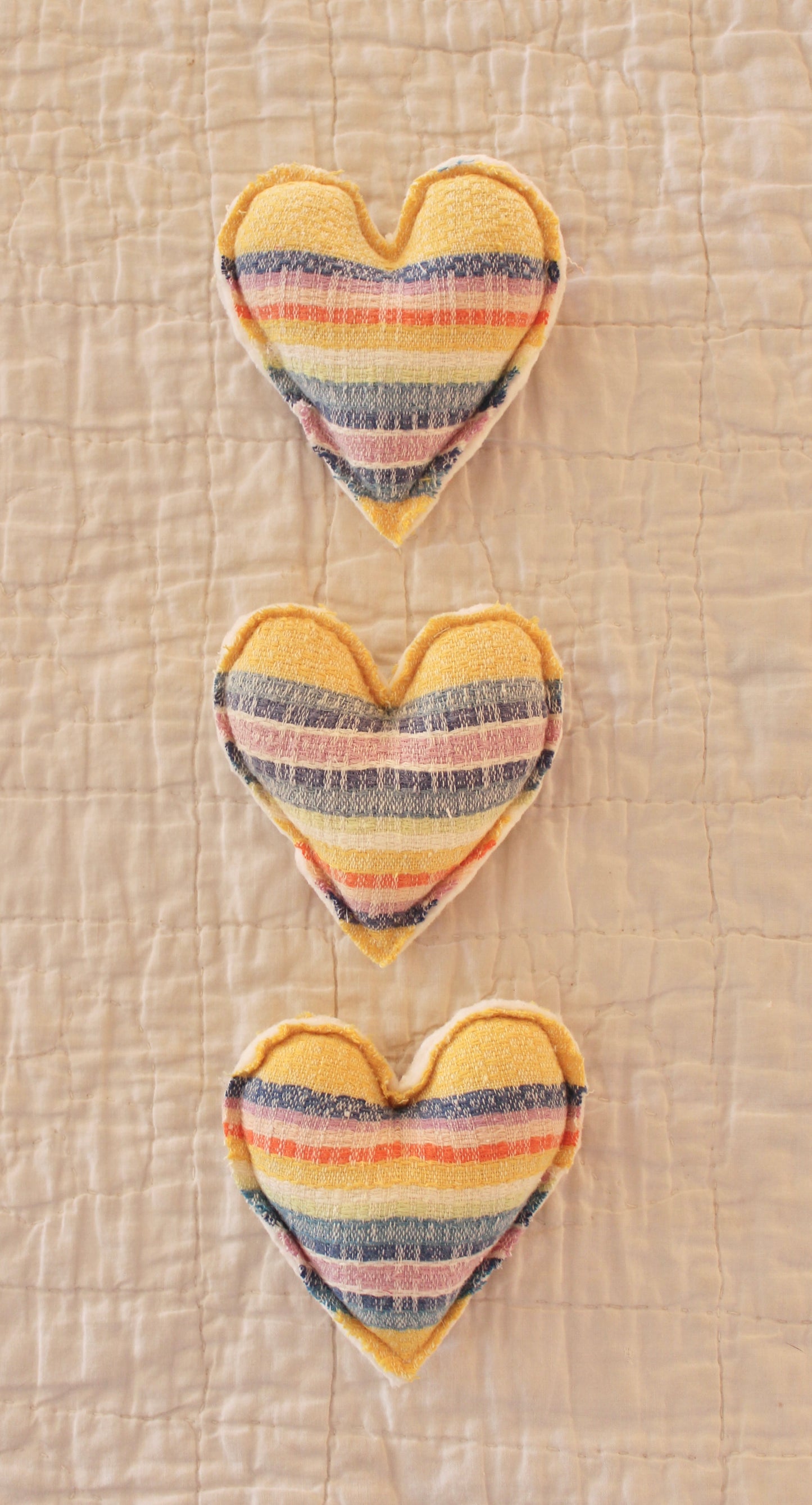 VINTAGE STRIPED CHEESECLOTH HEART TRIO