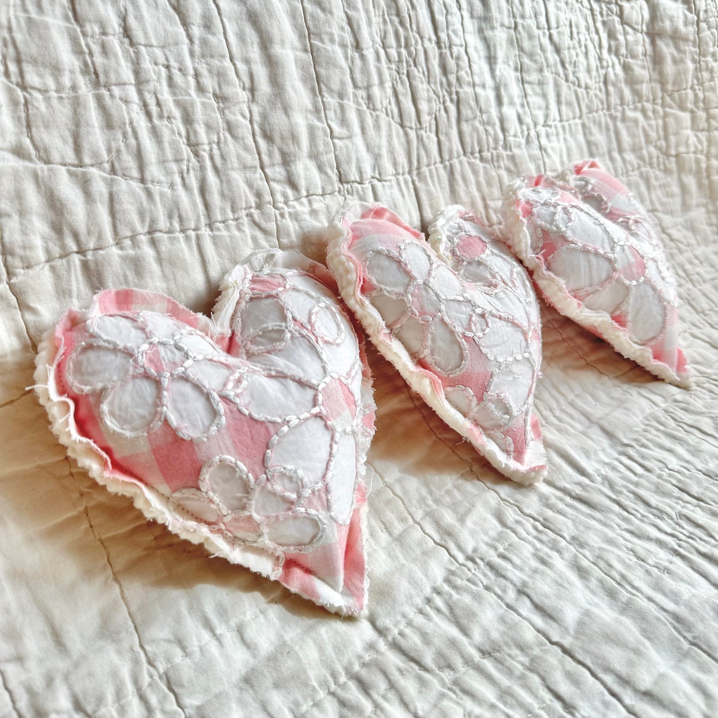 Pink Embroidered Check Hearts Trio