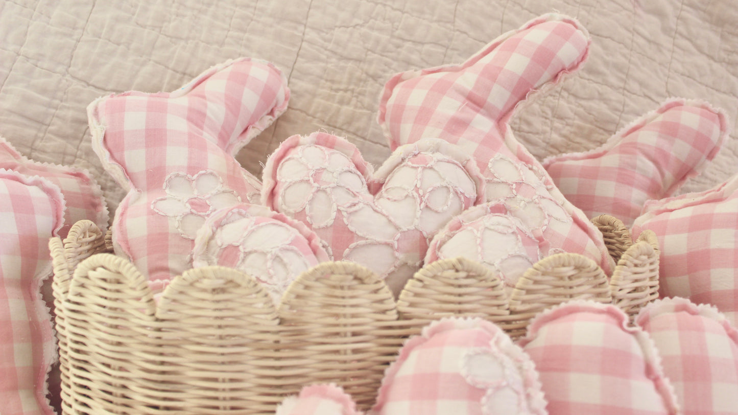 Pink Embroidered Check Bunny