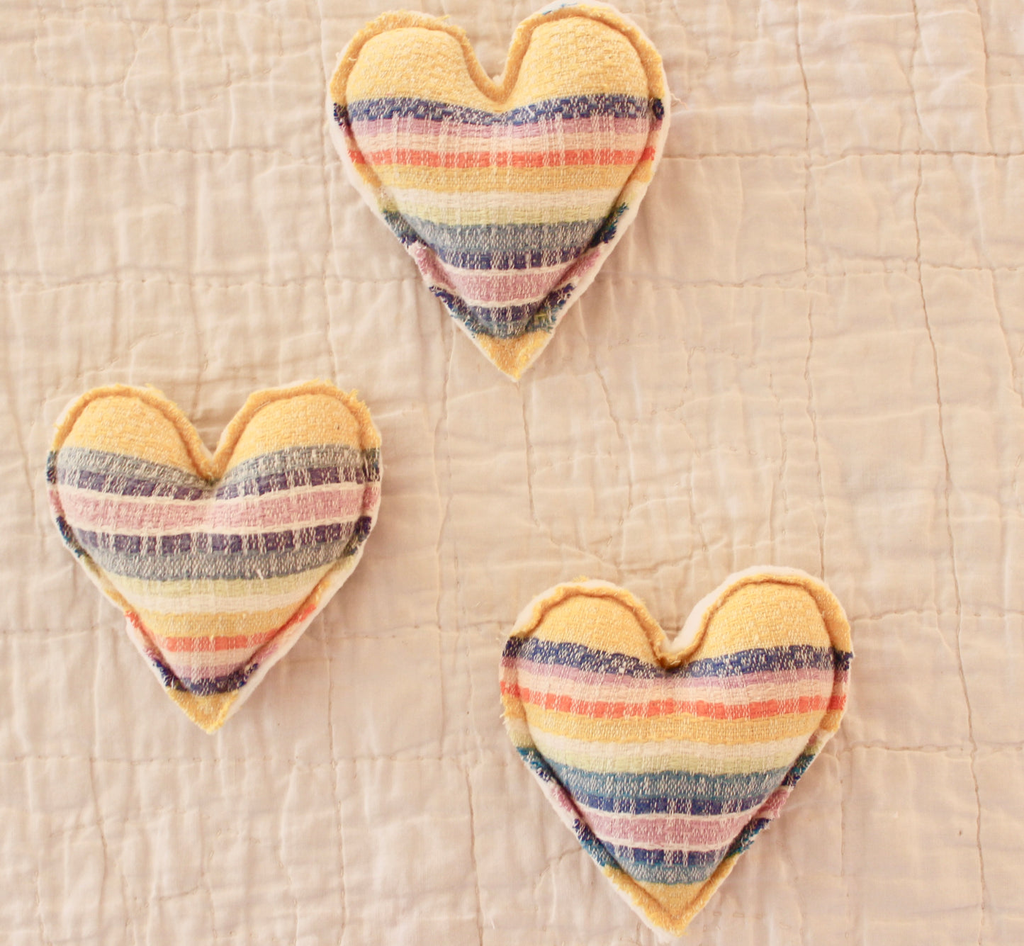 VINTAGE STRIPED CHEESECLOTH HEART TRIO