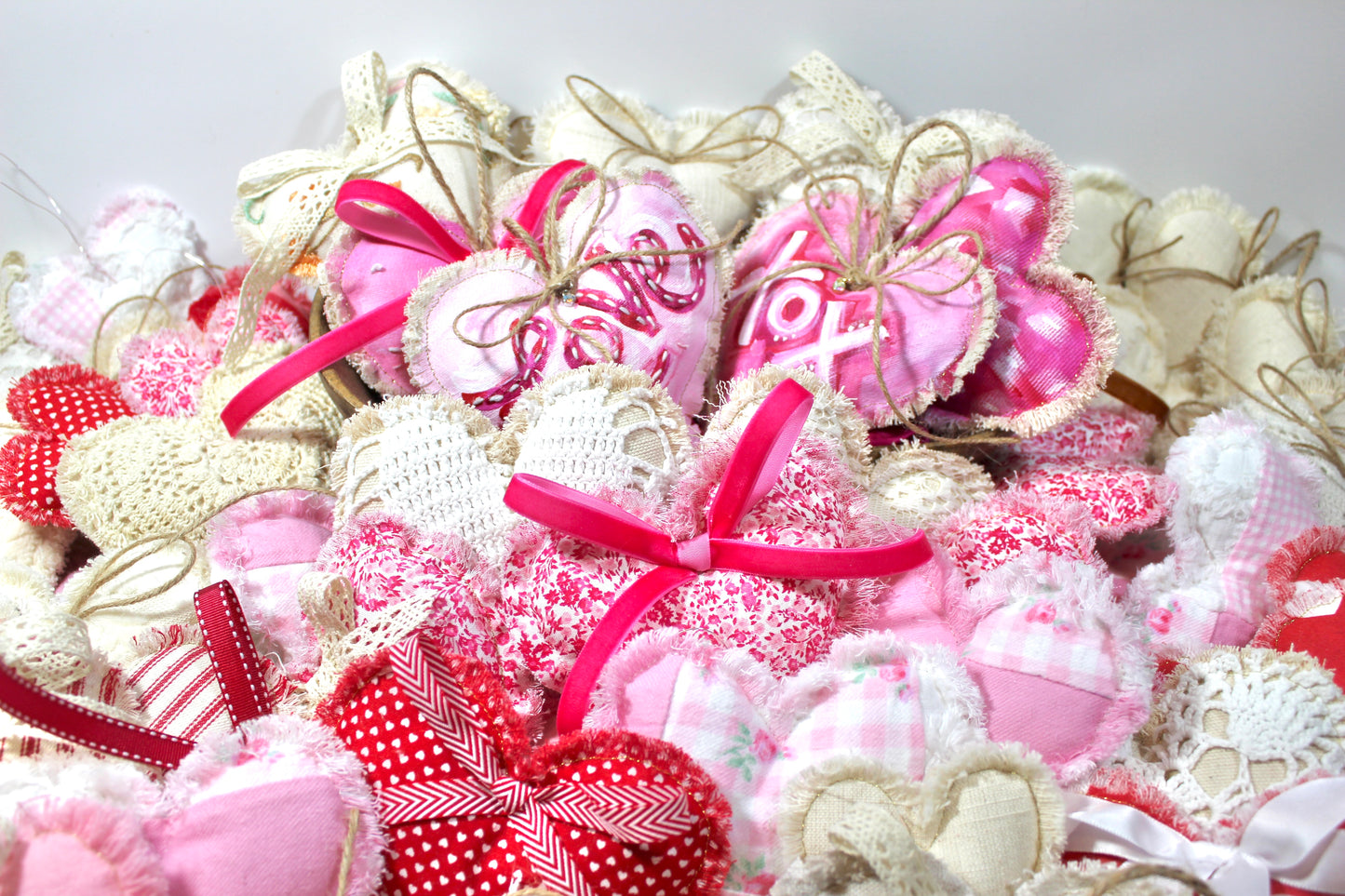 Natural Vintage Linen Plush Heart Trio