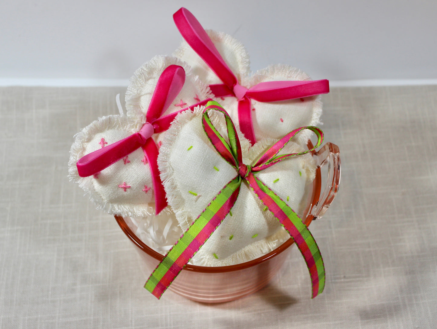 Natural Vintage Linen Plush Heart Trio