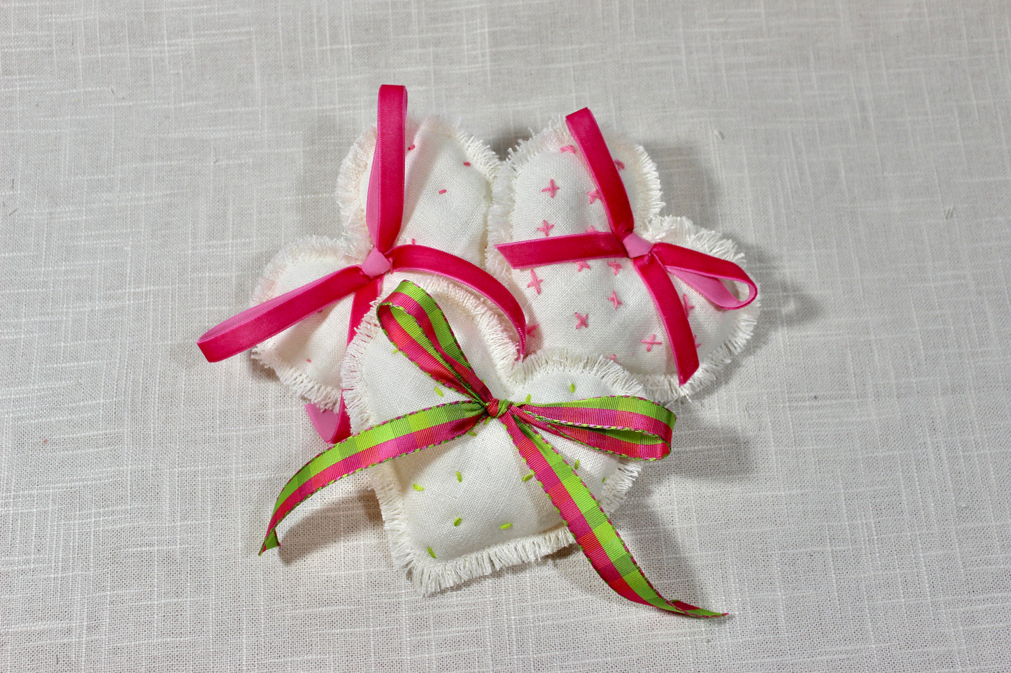 Natural Vintage Linen Plush Heart Trio