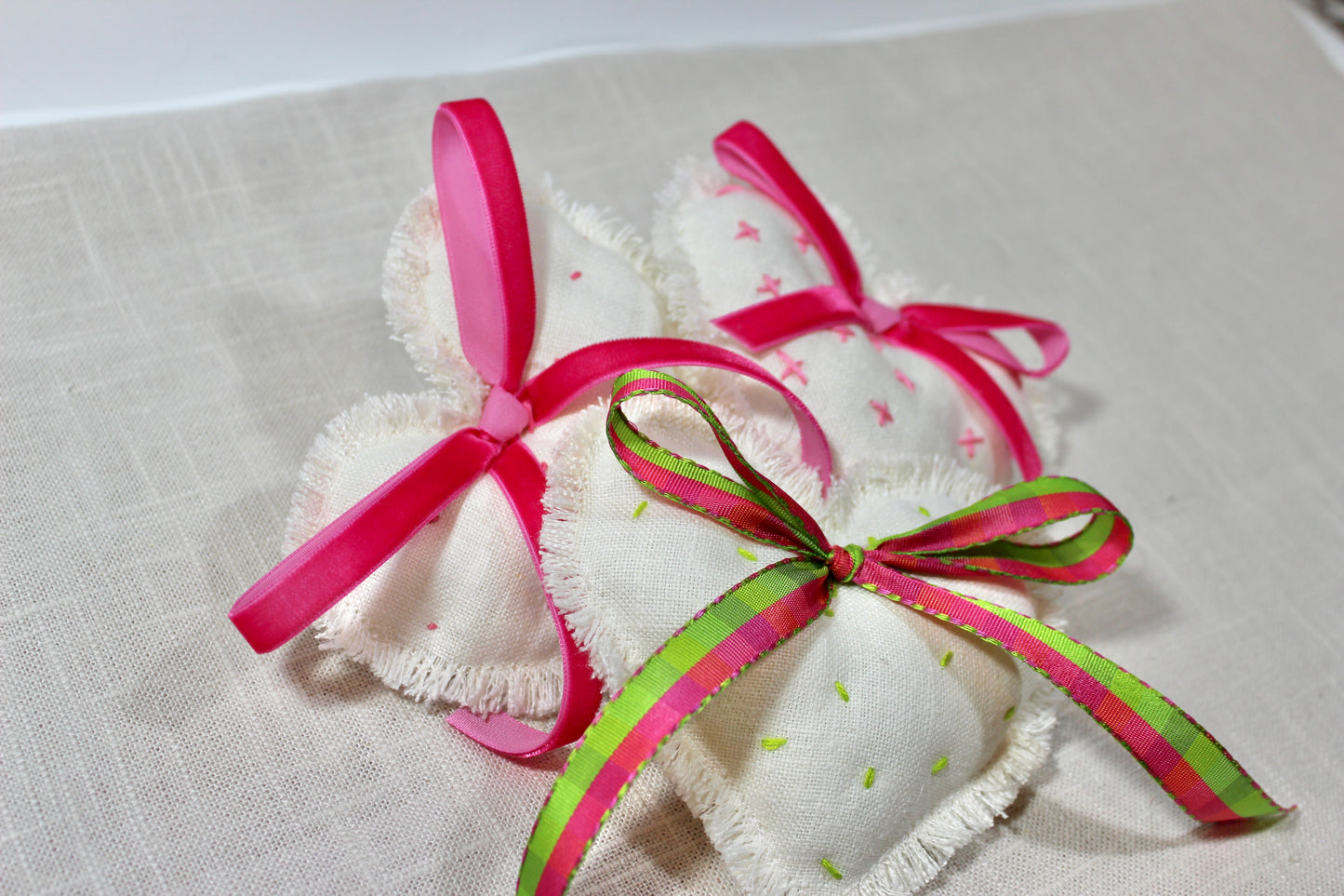 Natural Vintage Linen Plush Heart Trio