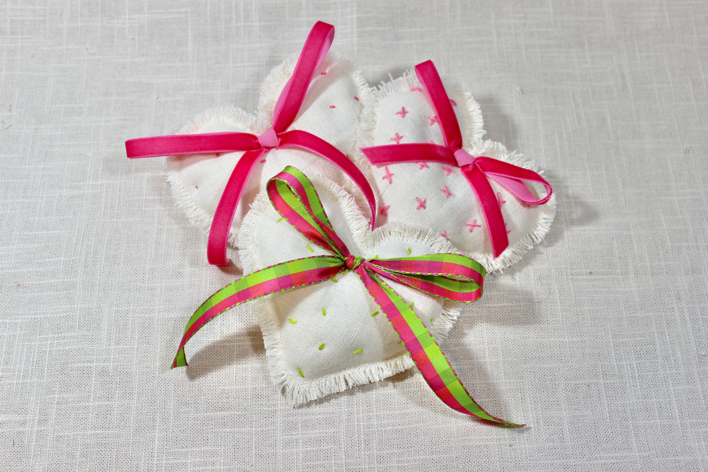 Natural Vintage Linen Plush Heart Trio