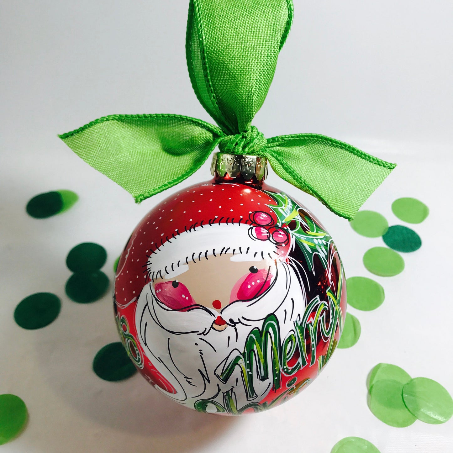 RED & LIME SANTA ORNAMENT