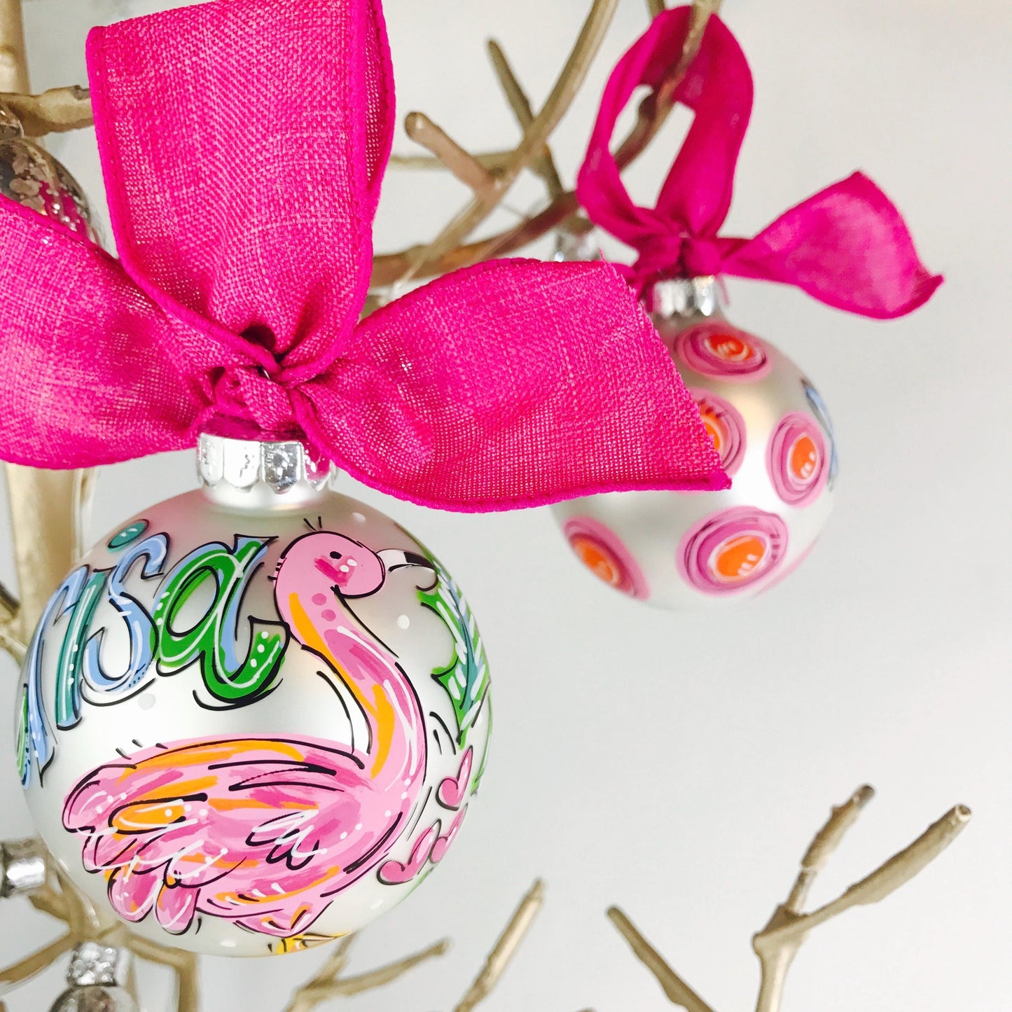 Pink Flamingo Hand Painted Christmas Ornament