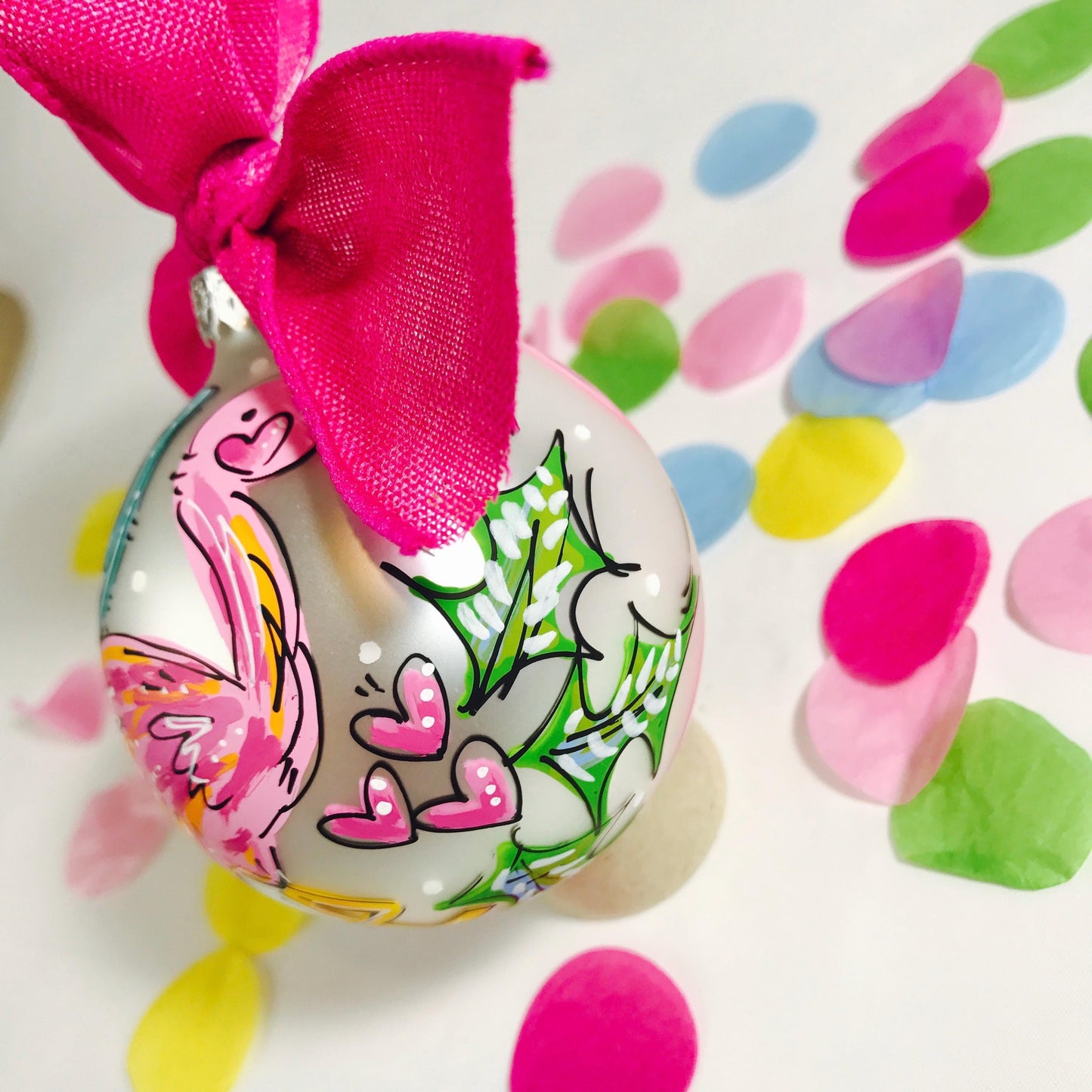 Pink Flamingo Hand Painted Christmas Ornament