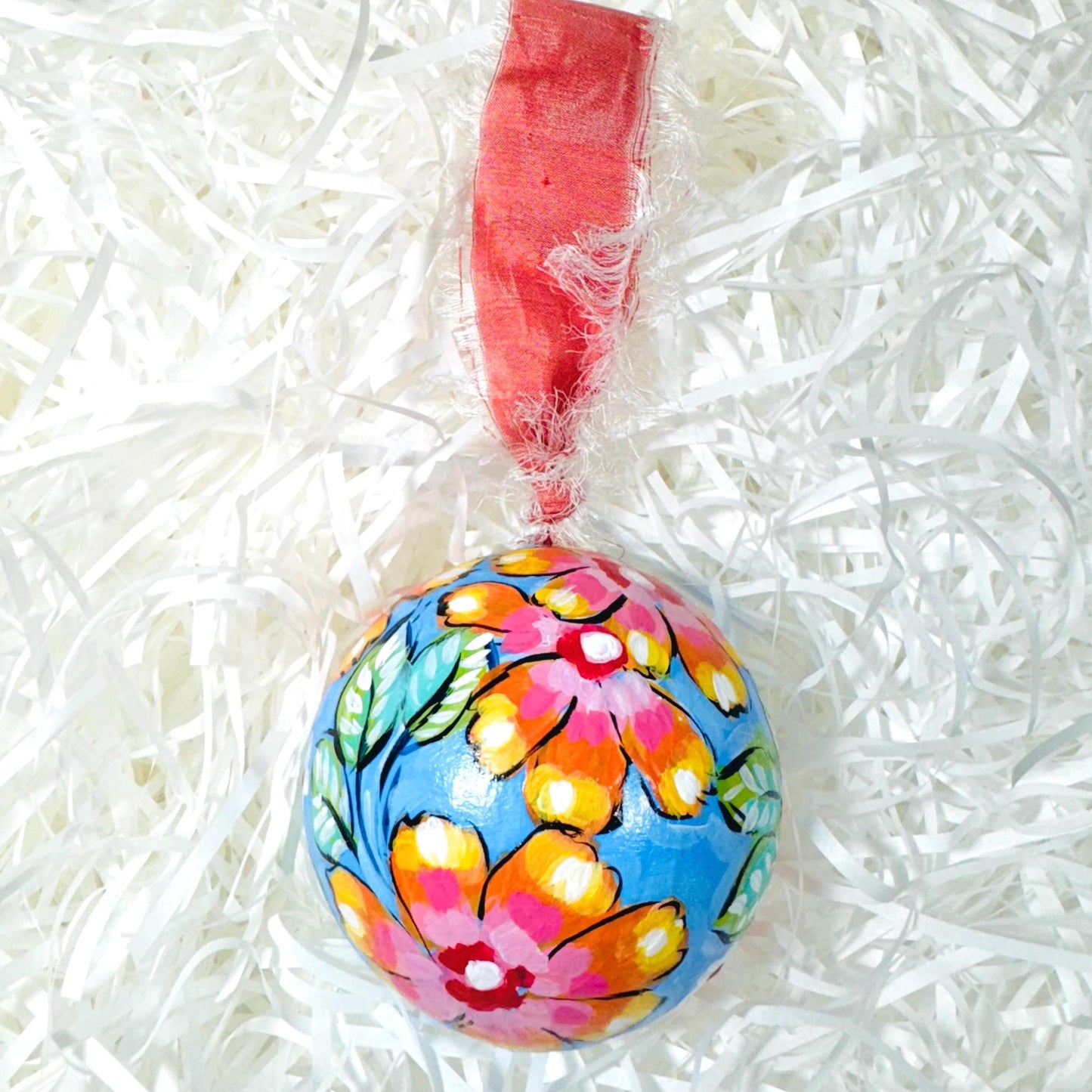 PAPER MACHE BAUBLE, BLUE FLORAL