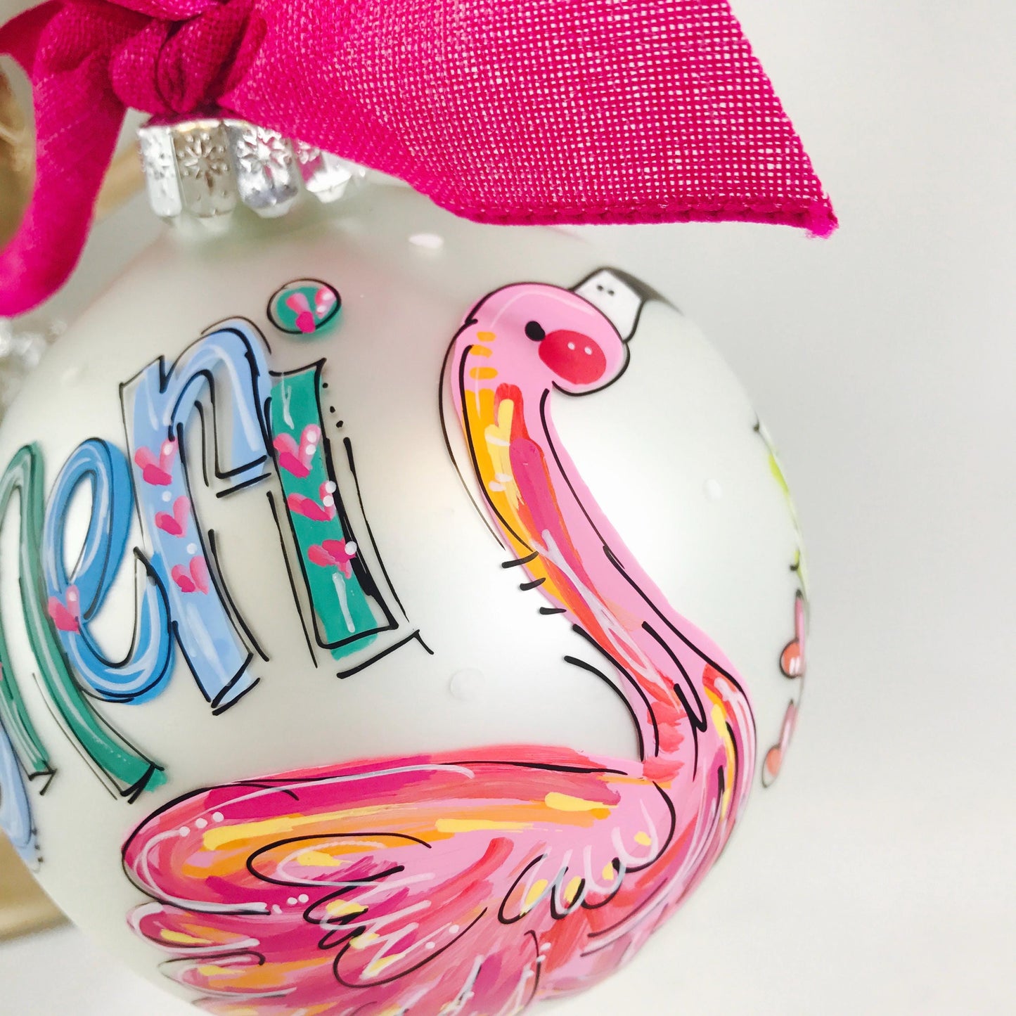 Pink Flamingo Hand Painted Christmas Ornament