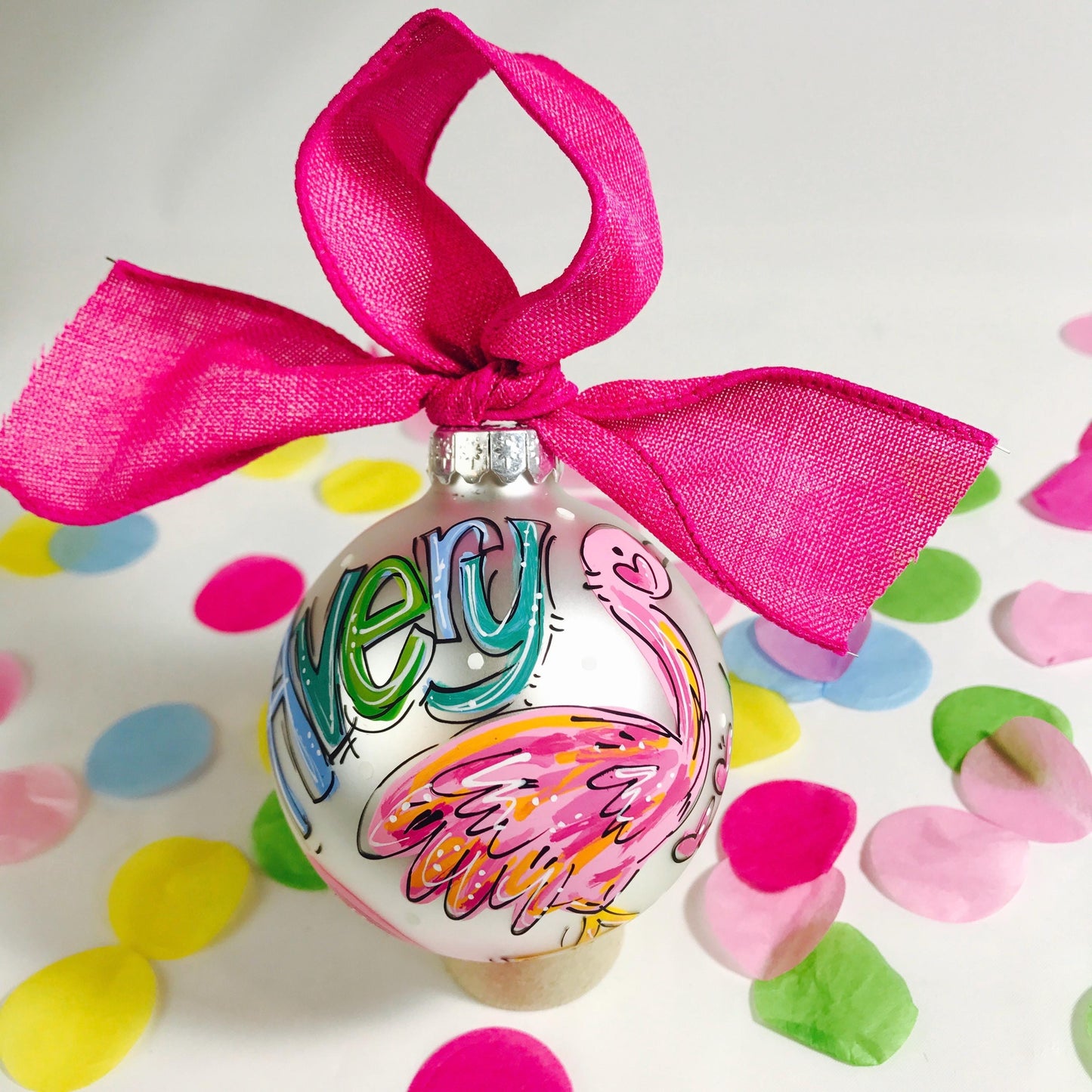Pink Flamingo Hand Painted Christmas Ornament