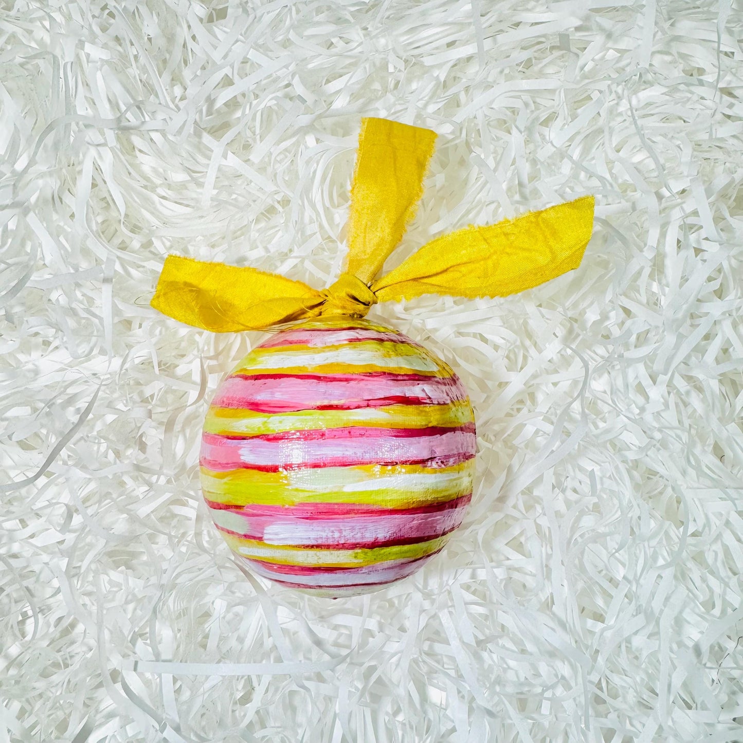 Sweet Pink & Yellow Floral Handpainted, Papier Mâché Baubles, Set of 3 Christmas Ornaments