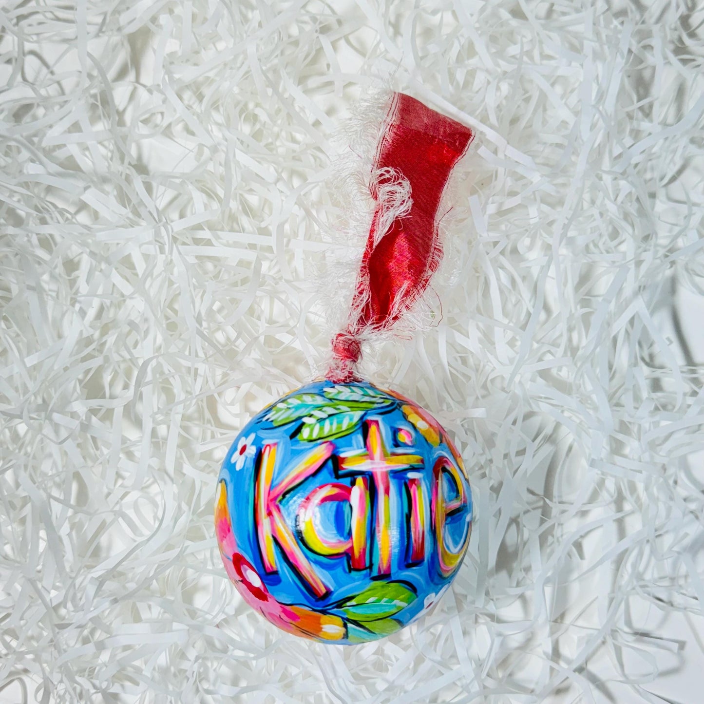 PAPER MACHE BAUBLE SET. BLUE FLORAL
