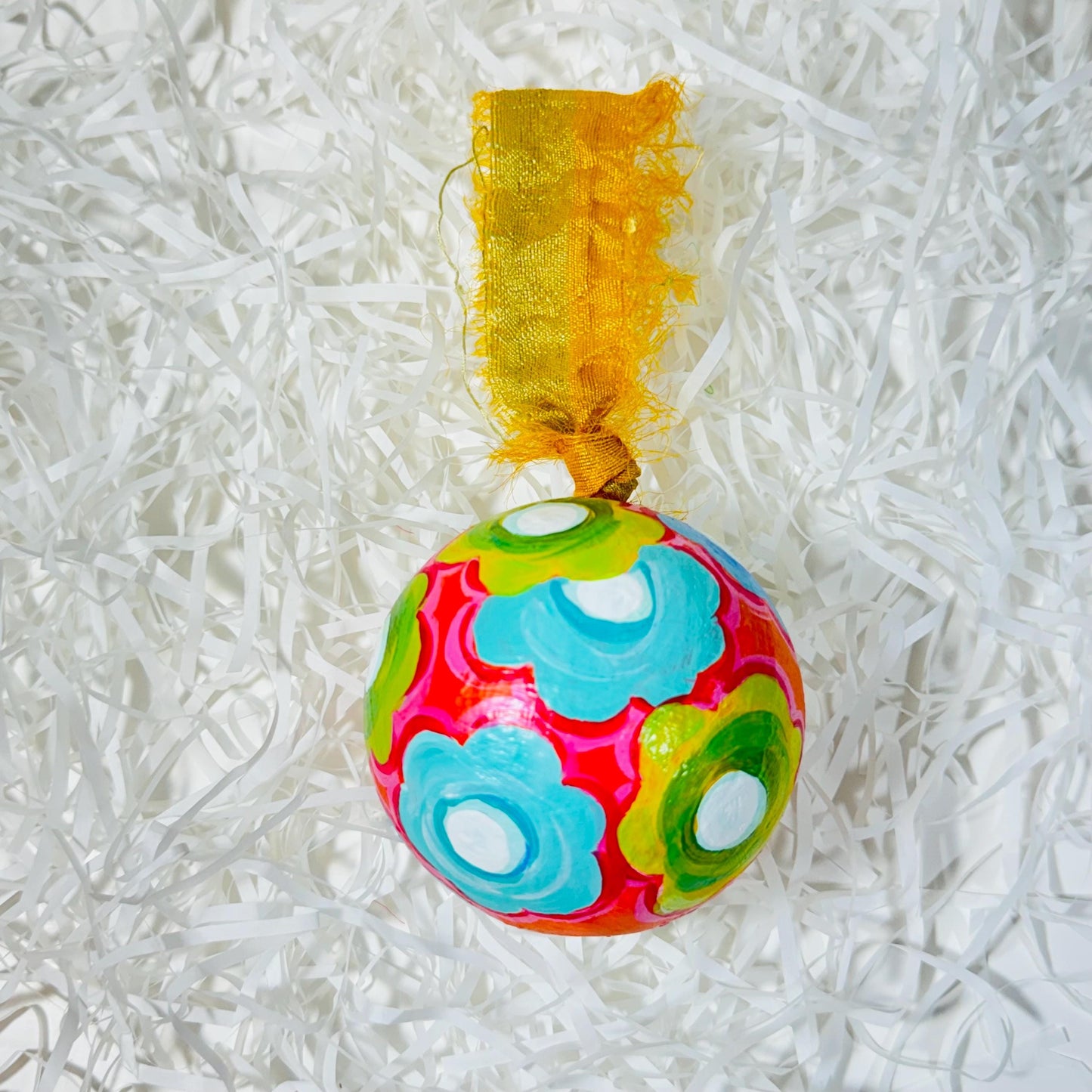 PAPER MACHE BAUBLE SET. BLUE FLORAL