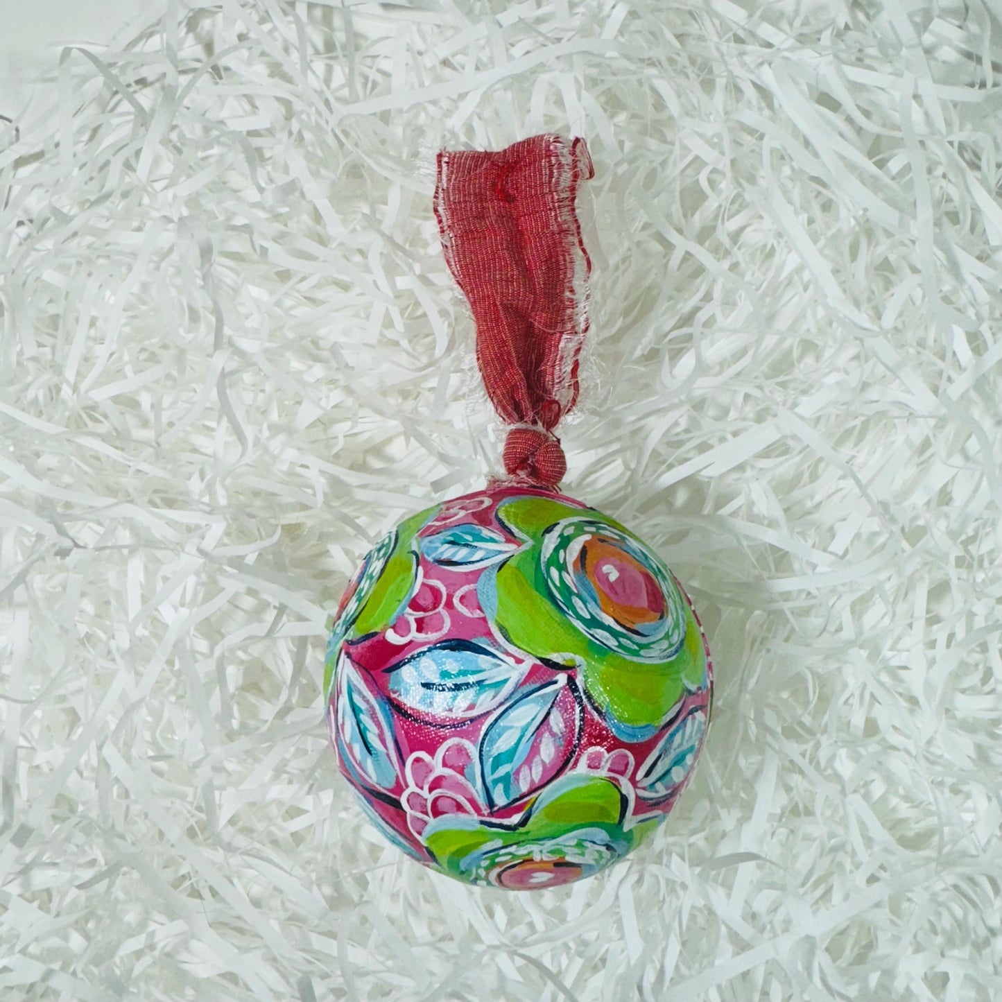 PAPER MACHE BAUBLE SET, GREEN FLORALS