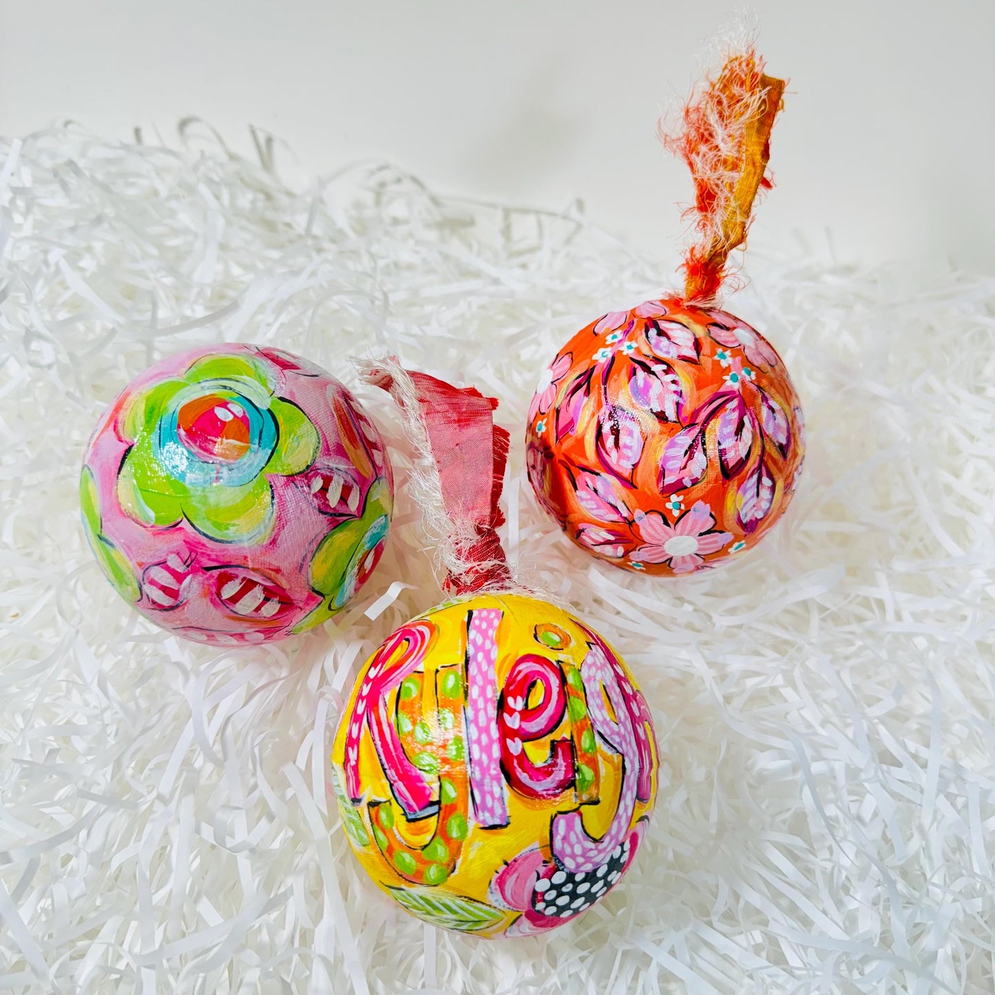 PAPER MACHE BAUBLE, YELLOW FLORAL