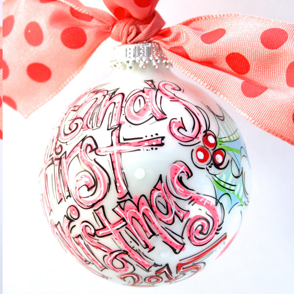 Orders Placed after 11/17 will Arrive after Christmas. ORNAMENT, PERSONALIZED BABY'S FIRST Christmas PINK Ornament