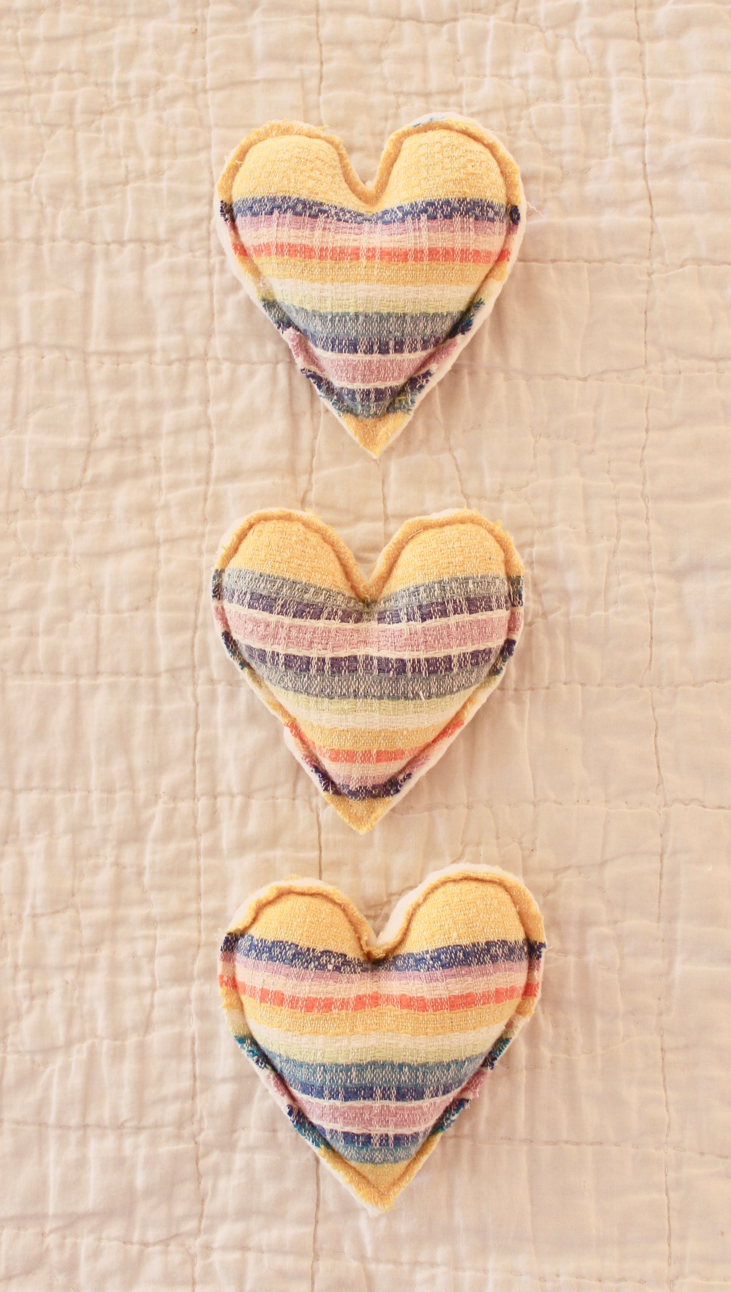 VINTAGE STRIPED CHEESECLOTH HEART TRIO