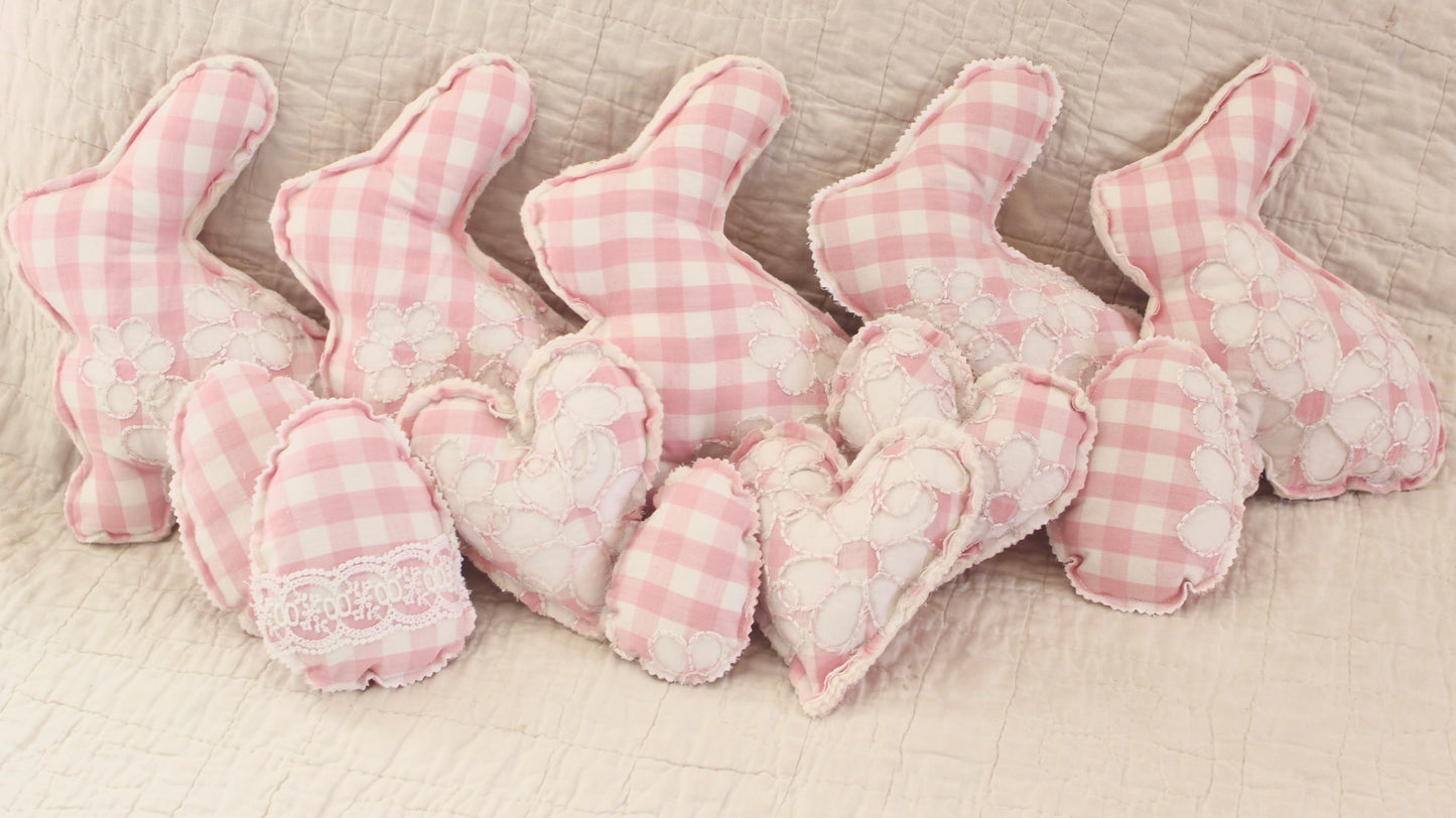 Pink Embroidered Check Bunny