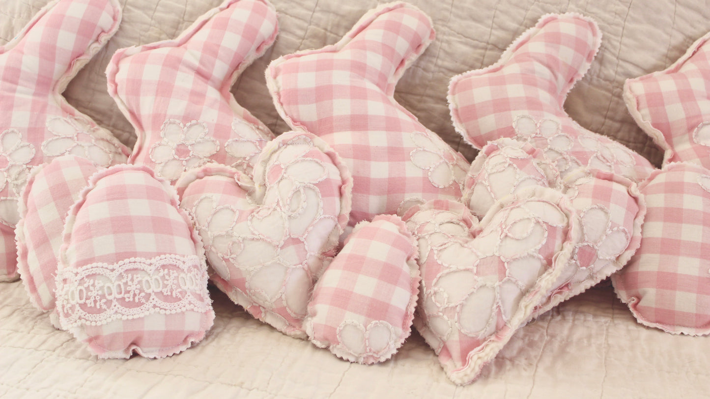 Pink Embroidered Check Bunny