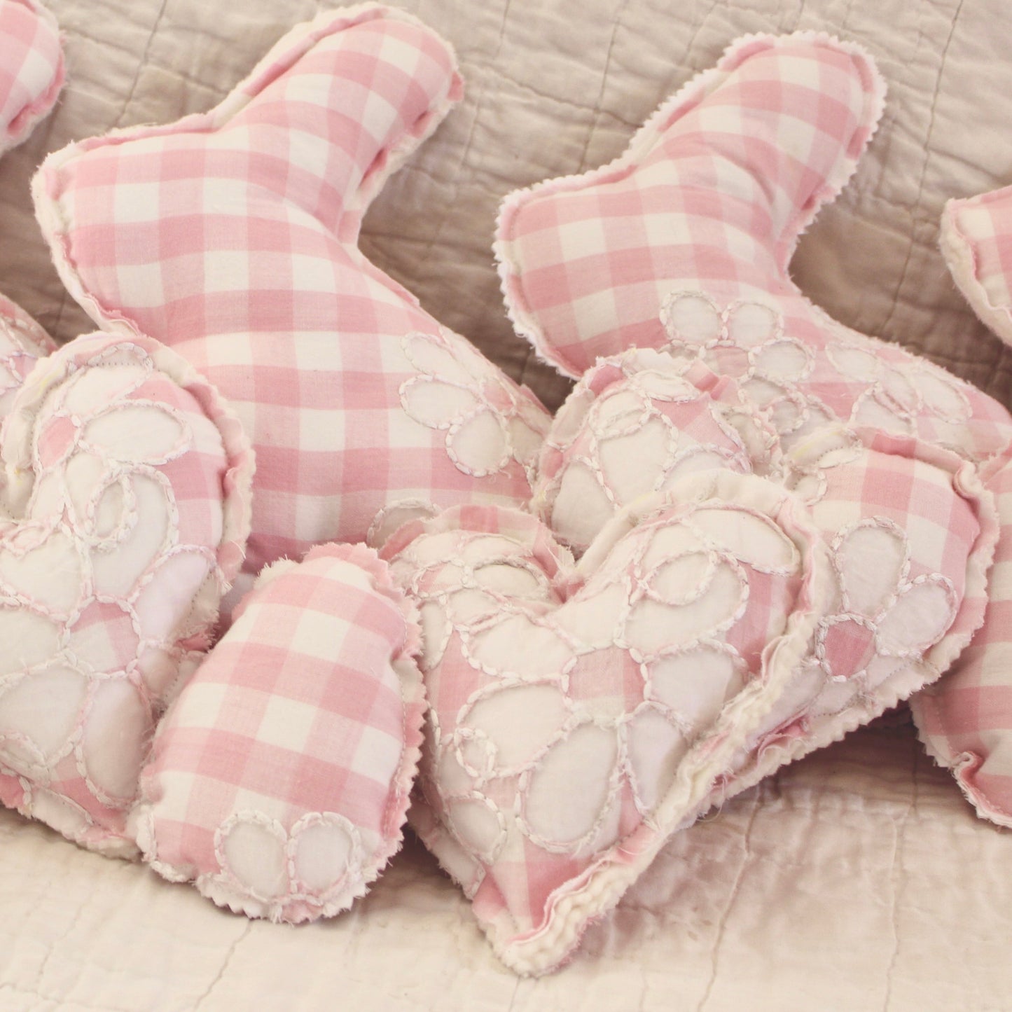 Pink Embroidered Check Bunny