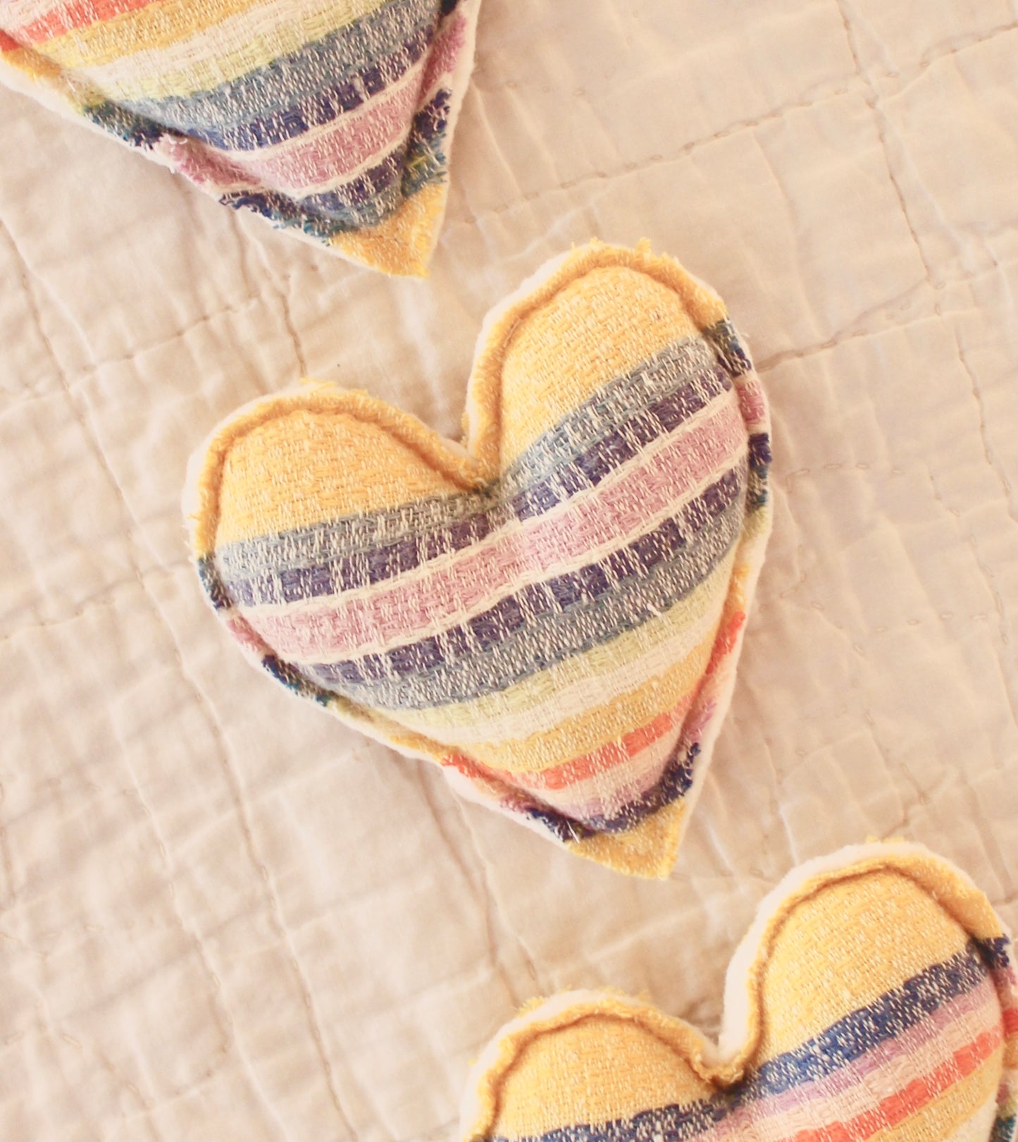 VINTAGE STRIPED CHEESECLOTH HEART TRIO