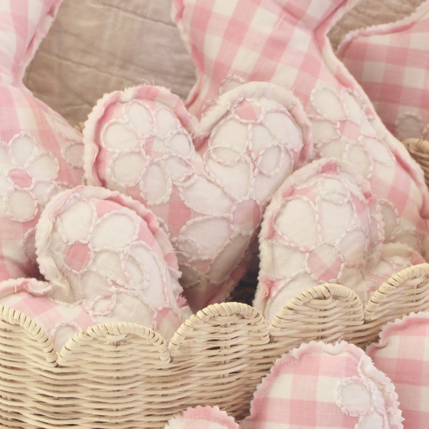 Pink Embroidered Check Bunny