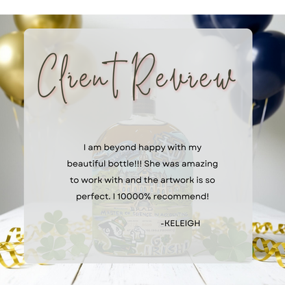 Custom Graduation Present Personalized Bottle Service Unique Graduate Gift Special Achievement Recognition College Celebration Keepsake Professional Customization Option Memorable Liquor Bottle Design Academic Success Commemoration Graduate