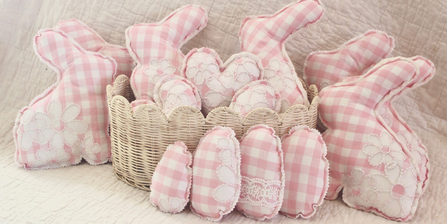 Pink Embroidered Check Bunny