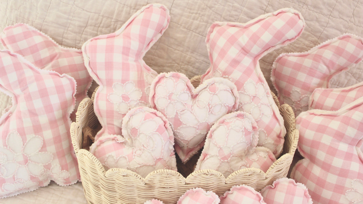 Pink Embroidered Check Bunny