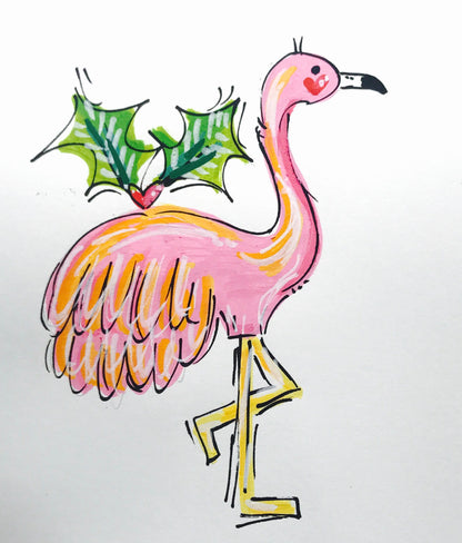Pink Flamingo Hand Painted Christmas Ornament