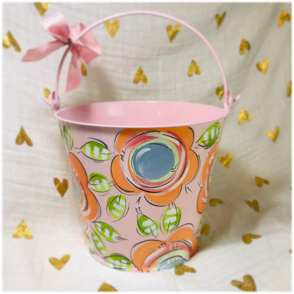 PINK and ORANGE FLORAL PAIL