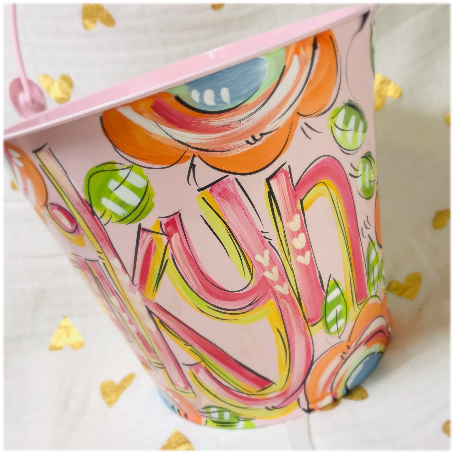 PINK and ORANGE FLORAL PAIL