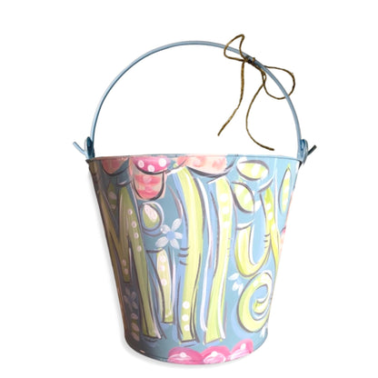 PASTEL BLUE & GREEN FLORAL PAIL
