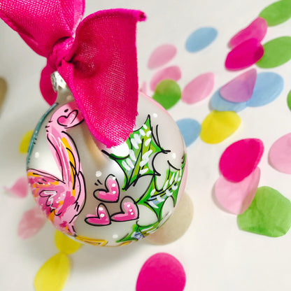 Pink Flamingo Hand Painted Christmas Ornament
