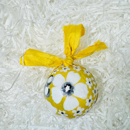 Sweet Pink & Yellow Floral Handpainted, Papier Mâché Baubles, Set of 3 Christmas Ornaments