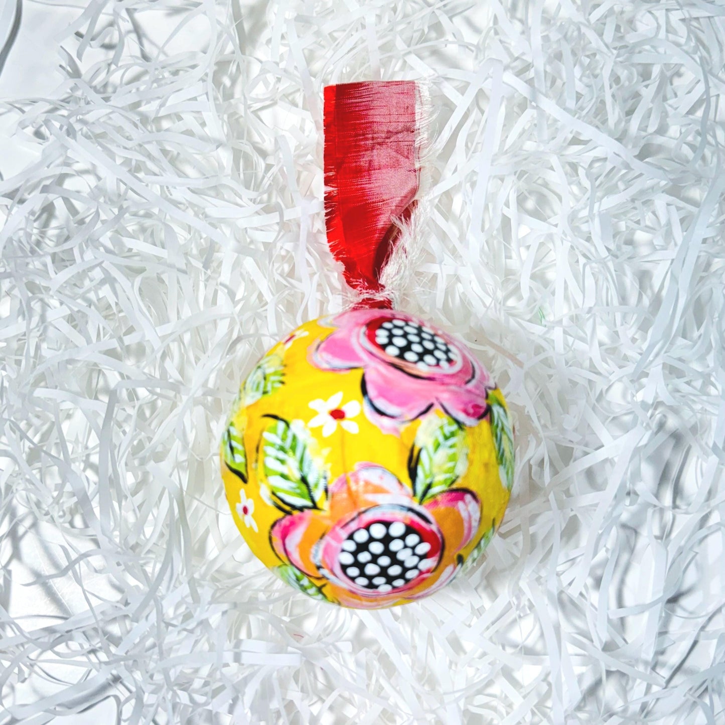PAPER MACHE BAUBLE SET, YELLOW FLORAL