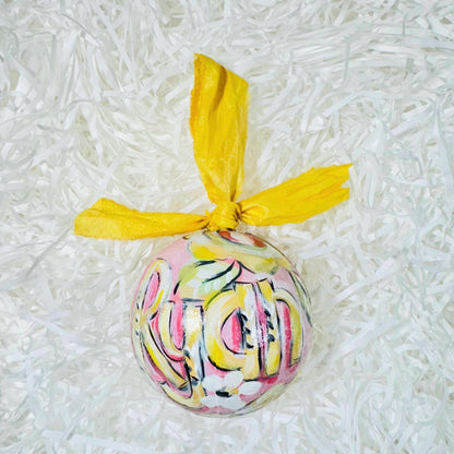 Sweet Pink & Yellow Floral Handpainted, Papier Mâché Baubles, Set of 3 Christmas Ornaments