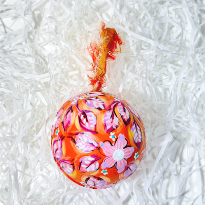 PAPER MACHE BAUBLE SET, YELLOW FLORAL
