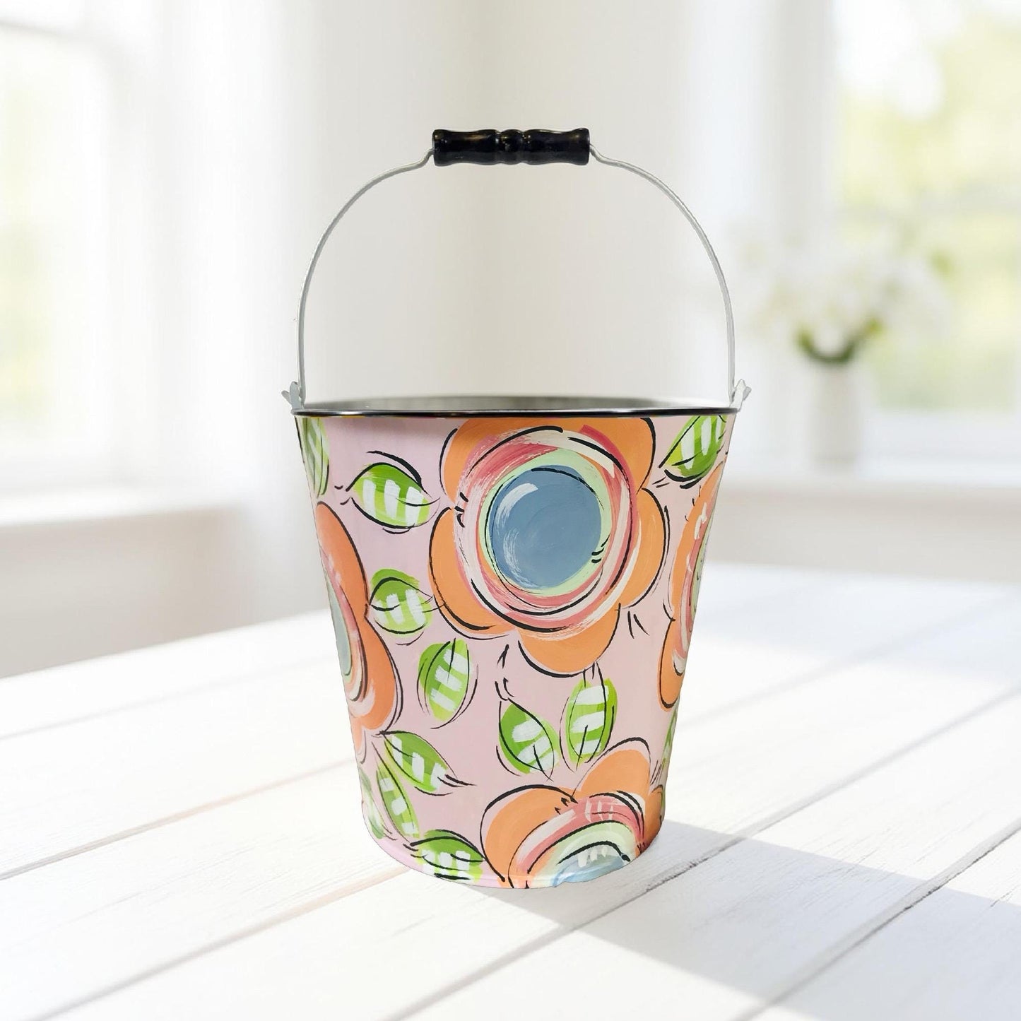 PINK and ORANGE FLORAL PAIL
