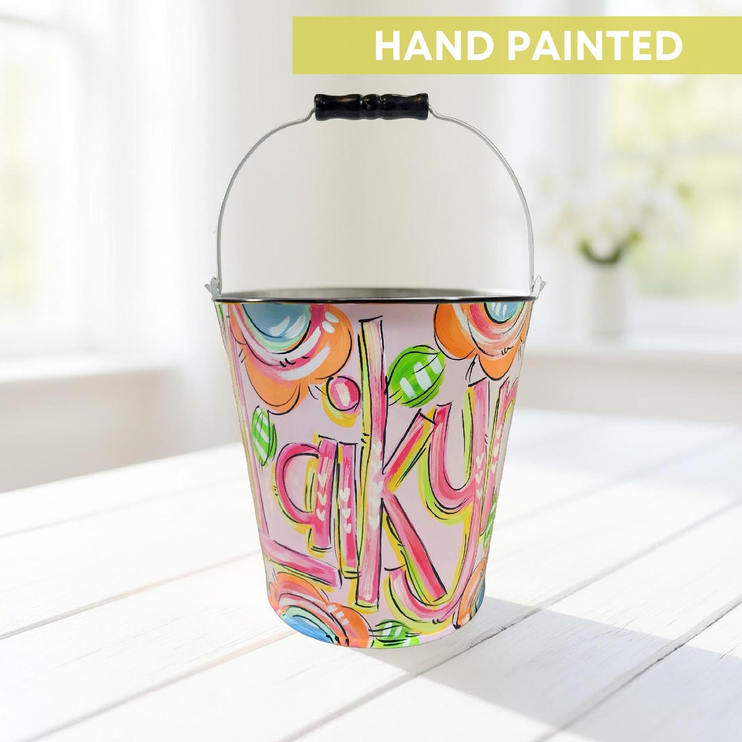 PINK and ORANGE FLORAL PAIL