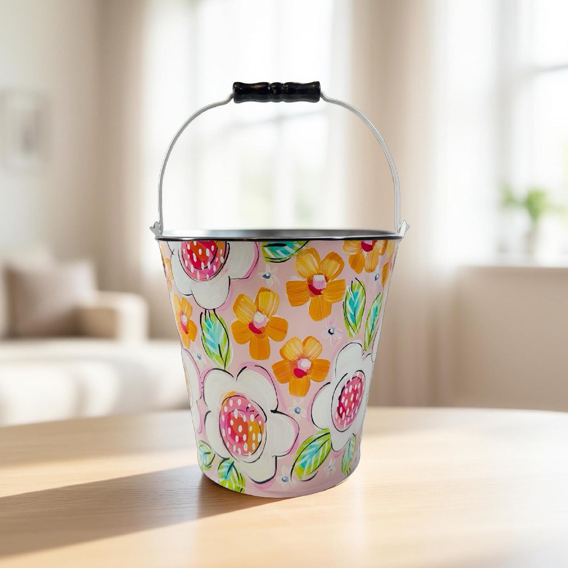 Hand Painted Easter Pail Personalized Metal Bucket Custom Name Container Pink Girl Basket Spring Celebration Accessory Bunny Design Decorative Easter Gift Quality Crafted Item Egg Hunt Collection Beautiful Keepsake Present Children Storage