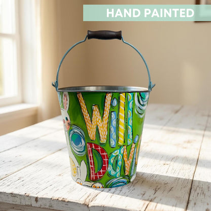 Personalized Easter Bucket Boy Gift Blue Metal Pail Hand Painted Name Custom Easter Basket Egg Hunt Container Special Holiday Decoration Storage Solution Kids Easter Gift Idea Spring Celebration Item Customized Easter Present Metal