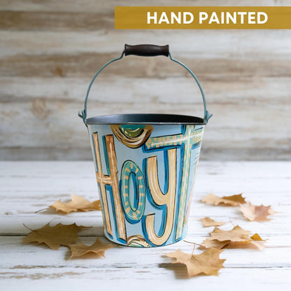 Personalized Easter Bucket Hand Painted Metal Pail Blue Color Custom Name Design Bunny Decoration Easter Basket Collection Egg Hunt Container Spring Holiday Gift Children Keepsake Storage Solution Reusable Quality Durable Construction