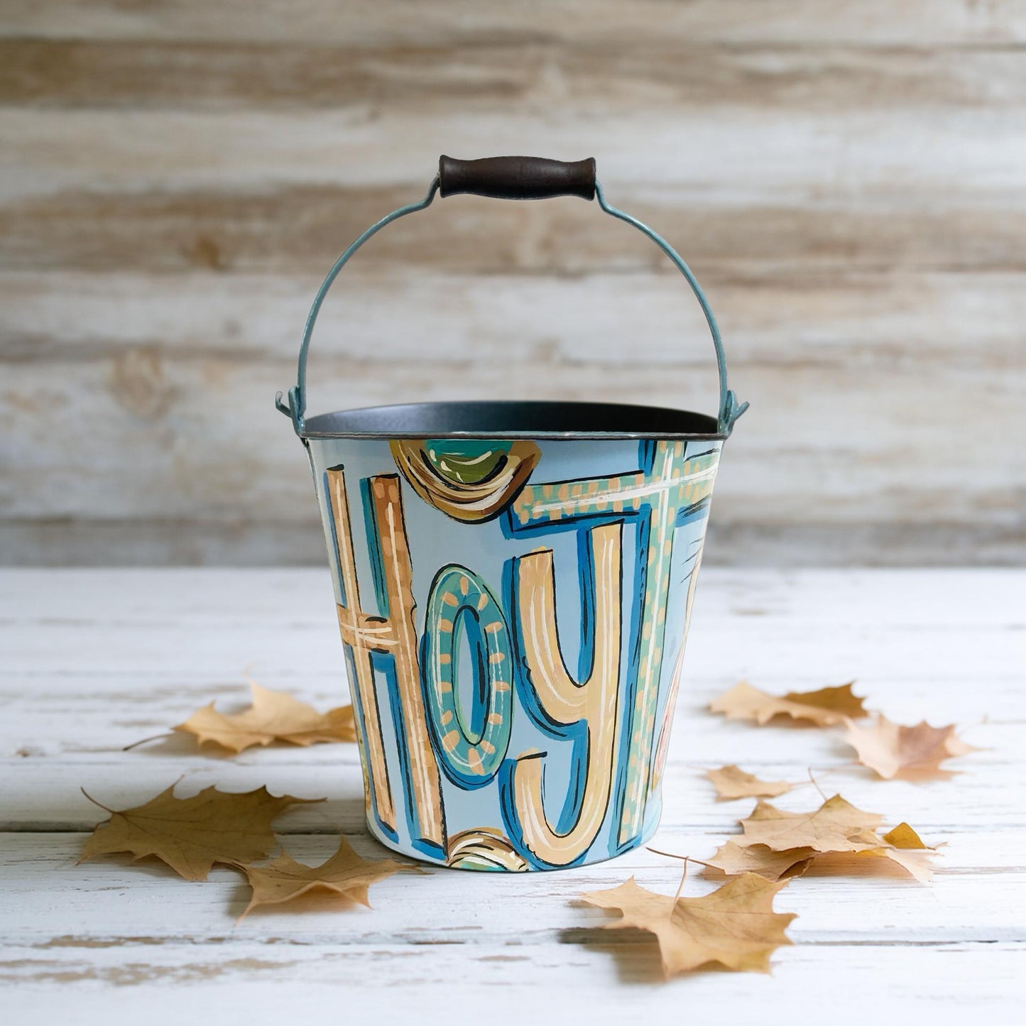 Hand Painted Easter Pail Personalized Metal Bucket Custom Name Design Blue Color Collection Baby Shower Gift Birthday Present Children Storage Solution Toy Organization Container Decorative Bunny Theme Spring Celebration Easter Egg Hunt