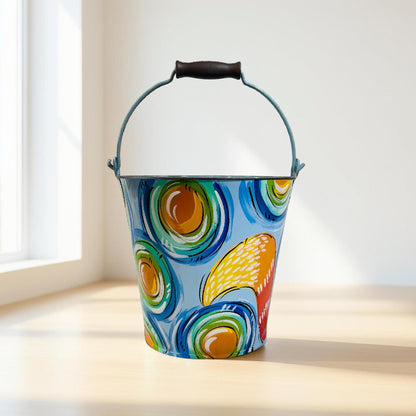 Hand Painted Fox Design Easter Bucket Personalized Name Container Blue Metal Pail Custom Basket Holiday Gift Unique Present Special Keepsake Toddler Easter Celebration Storage Solution Handcrafted Quality Animal Theme Cute Character Spring