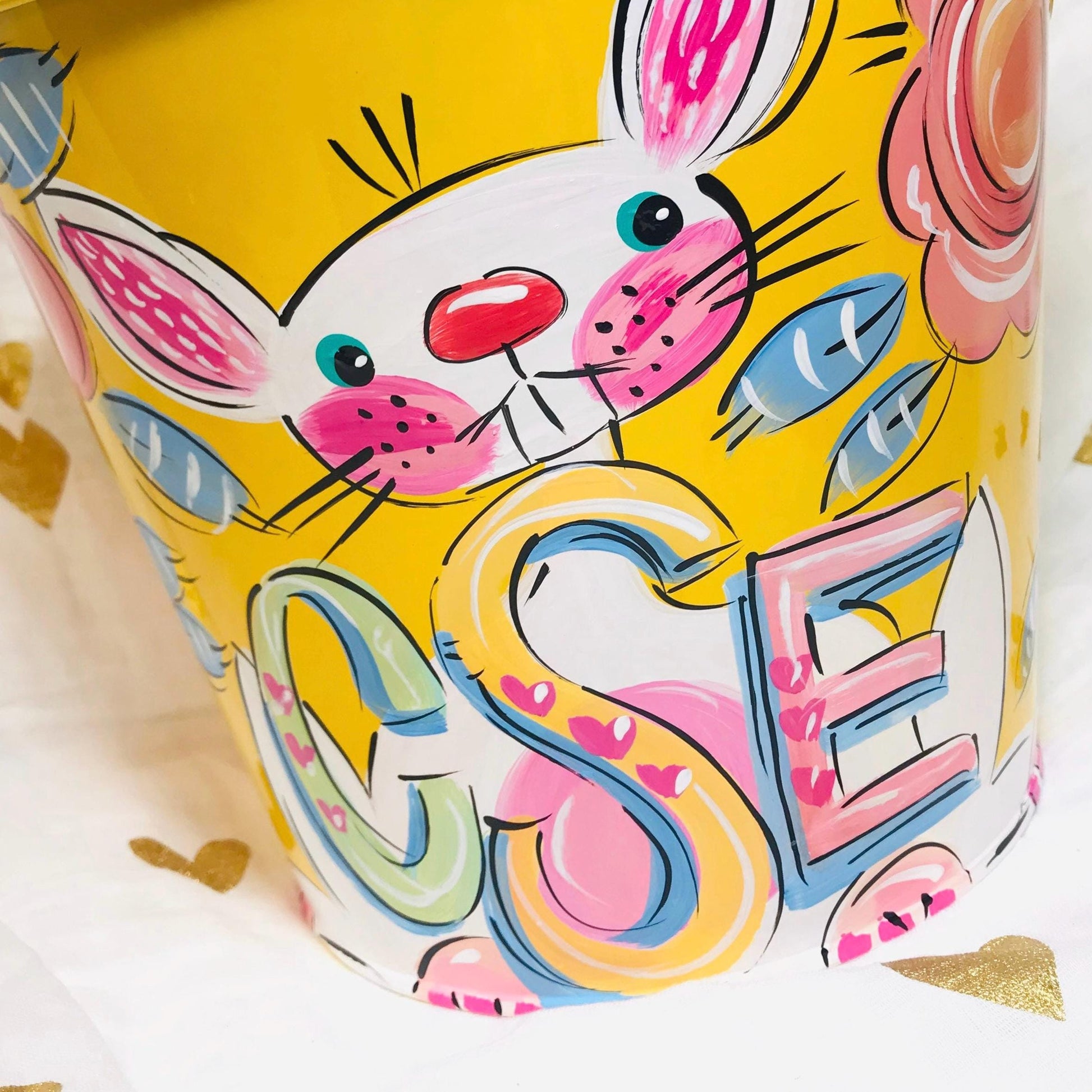Easter Basket Alternative Personalized Metal Bucket Hand Painted Design Custom Name Feature Pink Decoration Holiday Gift Idea Children Storage Solution Decorative Container Option Beautiful Spring Essential Customized Easter Present Special